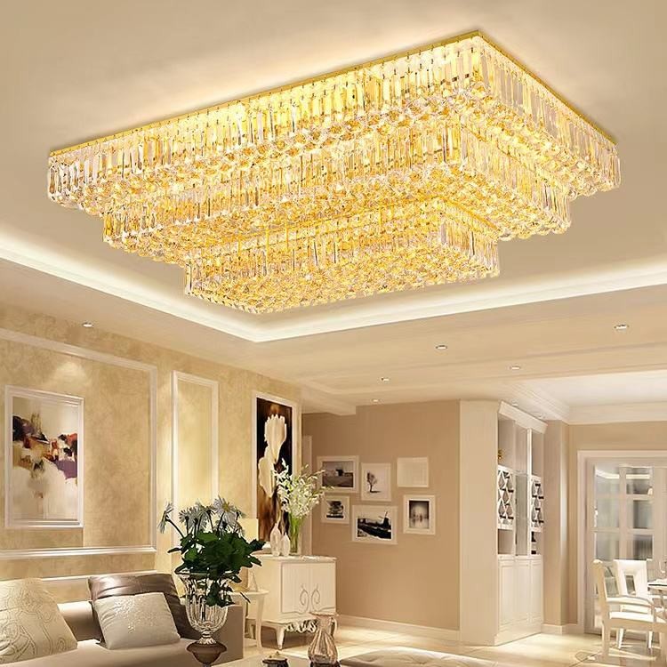 JYLIGHTING Modern Luxury Golden LED Chandelier Custom Crystal Ceiling Light For Hotel Lobby Decorative Lighting Gold Crystal Pendant Light