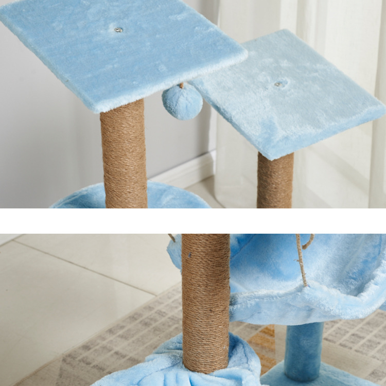 Cat Scratching Tree Natural Multi-level Platform Wooden Cat Tree With Hammock