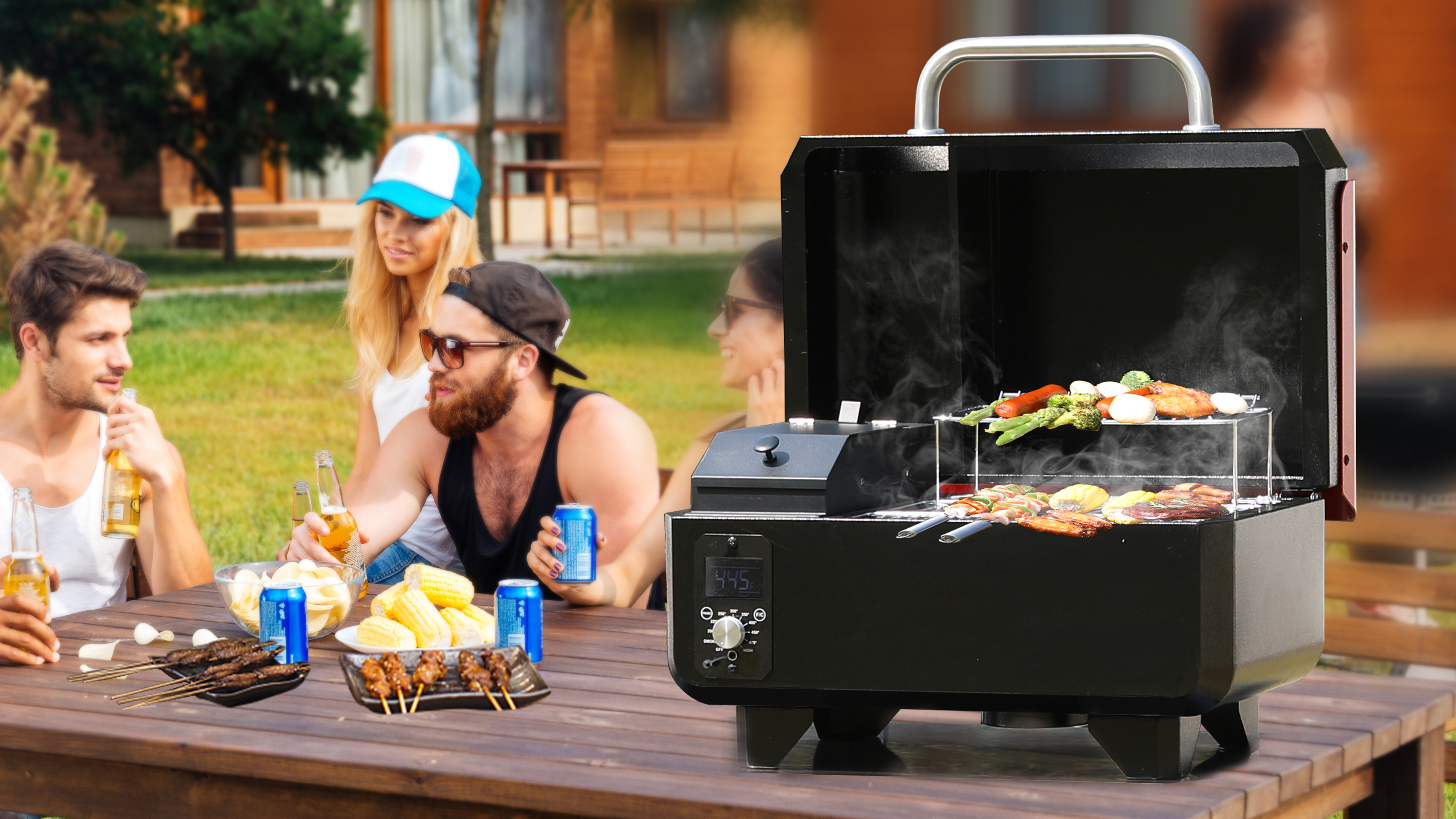53.5*46*38cm Electric Pellet Smoker Grill with LED Control Customized Logo Acceptable