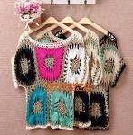Crocheted pull over tops sexy for women summer shirt hollow out beach clothes