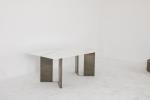 Contemporary Marble Top Dining Tables With Stainless Steel Base