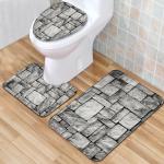 Stone Printed 3 Pc Bath Rug Set 45*75cm Toilet Seat Cover Rug