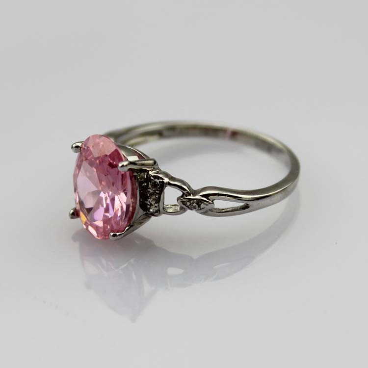 White Gold Plated 925 Silver Jewelry 8mmx10mm Oval Red Cubic Zircon Ring(R77)
