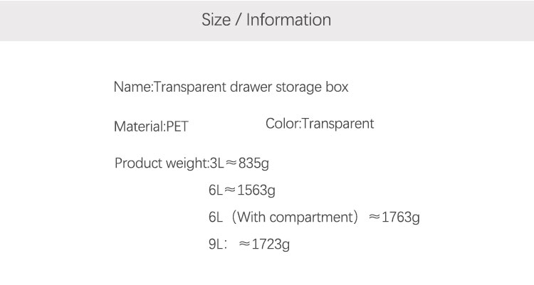 Stackable 6L 9L PET Clear Storage Cabinet Plastic Drawer Organizer