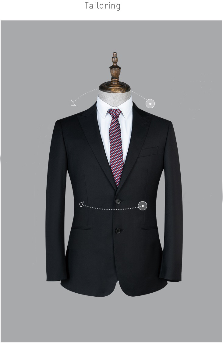 Adults Standard Size Black Wool Business Two-piece Suit for Men's Wedding Groomsman