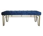 Vintage Blue Velvet Bench Velvet Vintage Stool With Metal Base