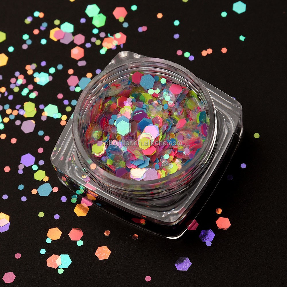 MOON Style YiWu ZY Polyester Chunky Hexagon Shaped Cosmetic Glitter for Fashionable Style