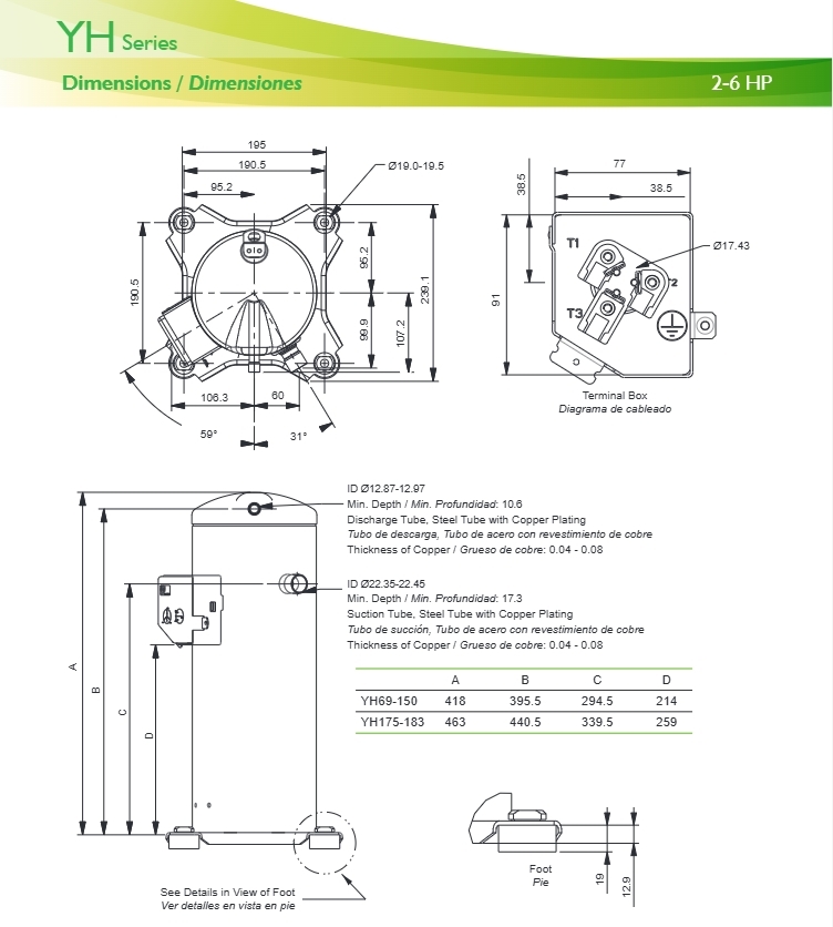 INVOTECH YH150A1-100 Refrigeration Scroll Compressor Refrigerant R22