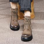 HZM039 Leather Hint Boots Female Ultra-Light Bottom Layer Leather Martin Boots
