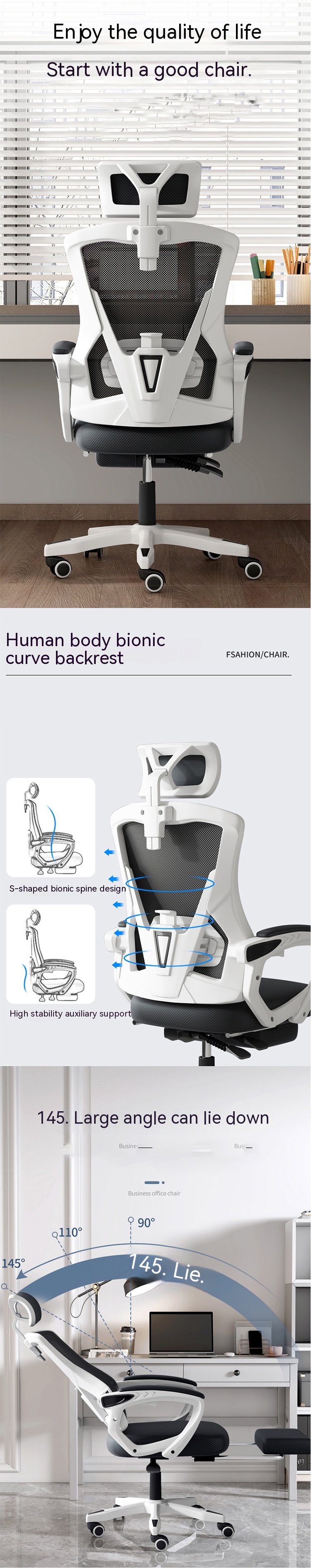 Home Office Gaming and Learning Reclining Computer Chair with Adjustable 3D Armrests