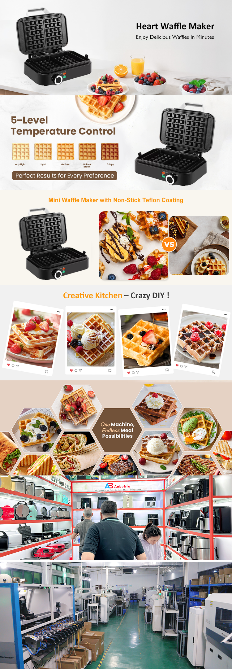 2 Slice Electric Waffle Maker Deep Plates Thicker Fluffier Waffles