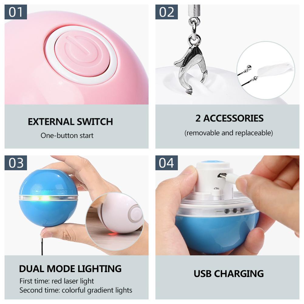 Pet Cat Toy BallBlue USB Smart LED Light Rechargeable Interactive Automatic Rolling