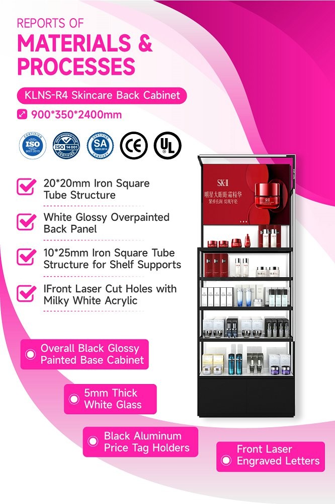 KLNS-R4 Multiple Levels of Display Space Skincare Display Cabinet with White LED Strips