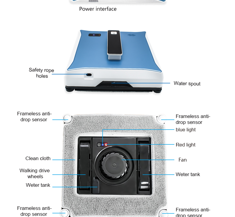 72W Household Dual Ultrasonic Spray Glass Window Cleaner Robot Automatic Electric