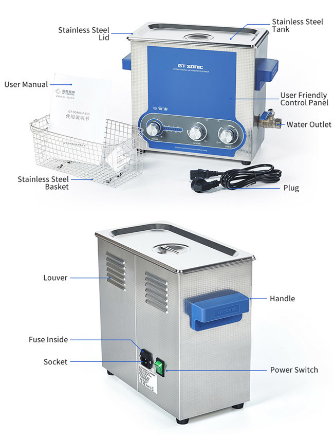 Power Adjustable Parts Manual Ultrasonic Cleaner Sonic Bath 150 Watt 40kHz 6L
