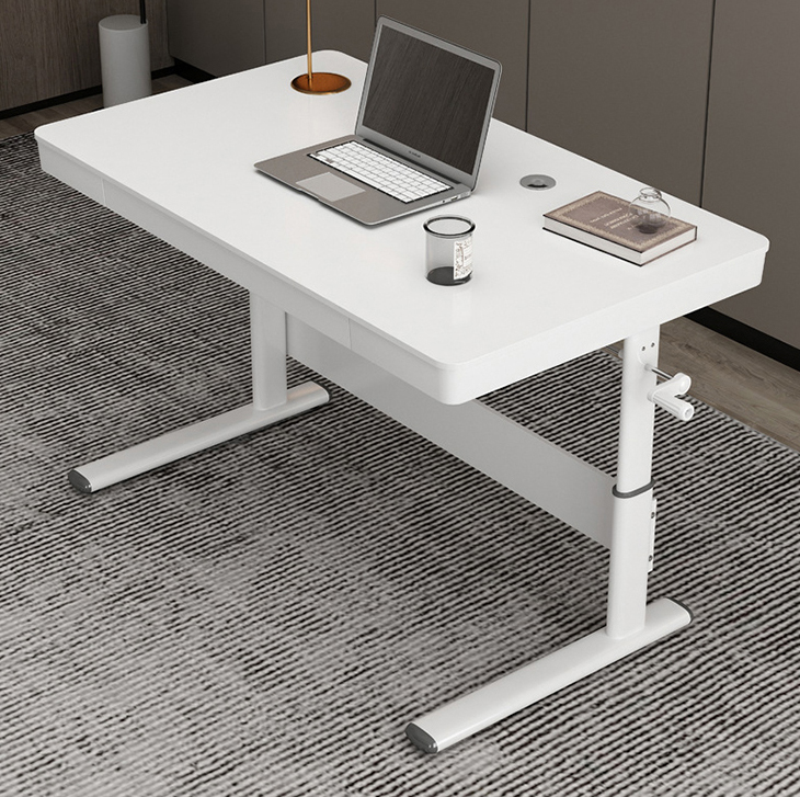 Height Adjustable White Wooden Standing Computer Desk with SPCC Steel/Iron Frame Material