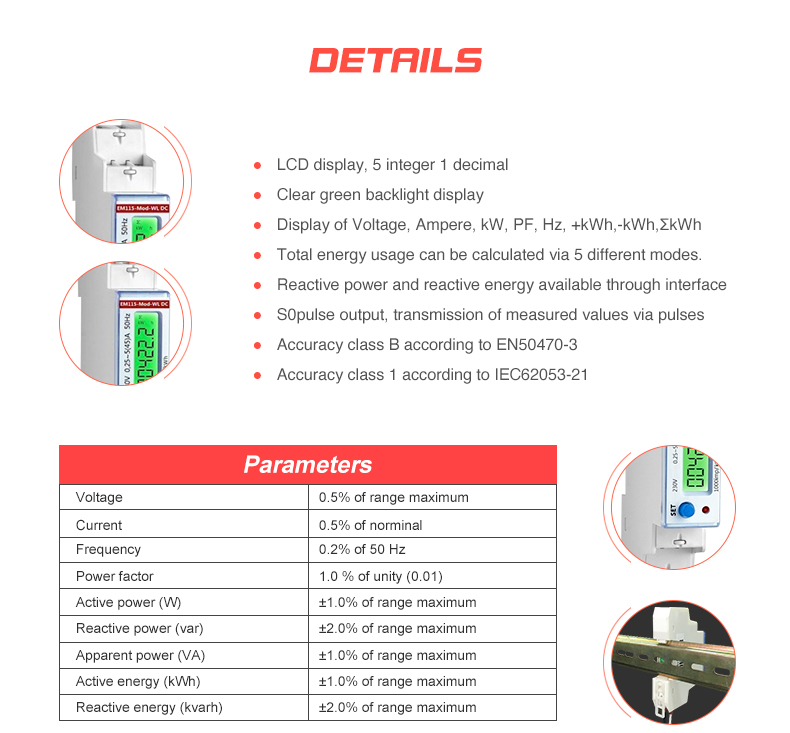 EM115-Mod-WL DC 230V 50Hz 5 45 A kwh meter for Digital Only Modbus RTU Smart Wireless Lora Energy Meter