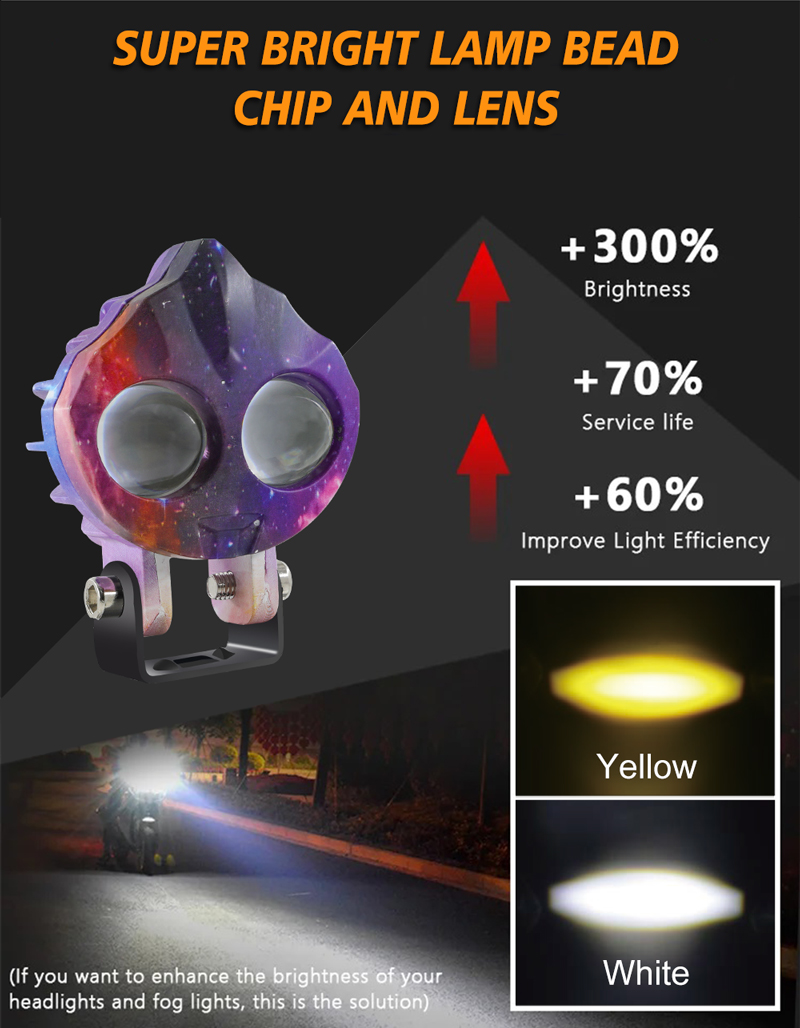 Ultraman Cartoon Design 12V 80V Yellow White LED Headlight For Motorcycle