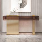 Rectangle Stainless Steel Entrance Table Wall Table Brushed Gold Metal Base