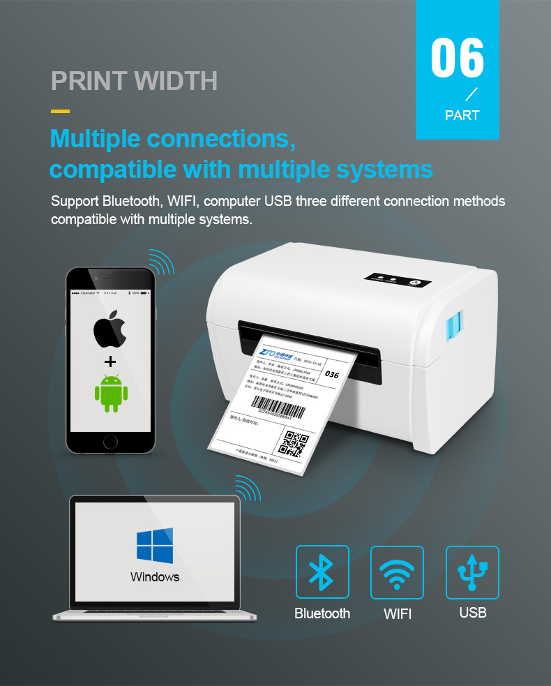 ZJ9200 110 mm 4*6 inch direct thermal shipping label waybill printer