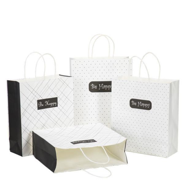 Fast Food Takeaway Kraft Paper Bag Custom Logo Handle Black White Brown Gravure