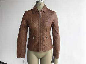 Wholesale Ladies Soft Camel Pleather Jacket , Gold Polo Collar Pu Jackets For Womens Tw75798 from china suppliers
