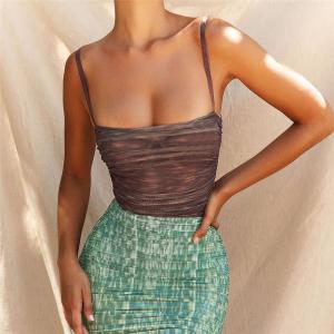 Wholesale One Line Neck Ladies Camisole Tank Tops See Through Net Gauze Printing from china suppliers