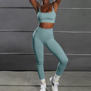 Wholesale New Arrival Seamless 2 Pieces Yoga Set For Women Ruched Butt Leggings And Sports Bra from china suppliers