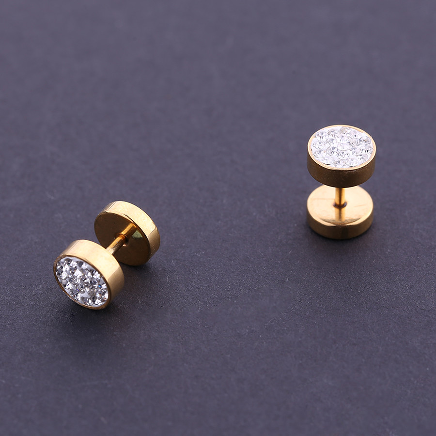 Poland Hot Sale Men's Crystals Pave Round Circle Studs Earrings