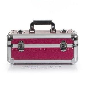 China Pink Print Aluminum Cosmetic Case Mirror Makeup Organizer SMALL Drawer Lock Box on sale