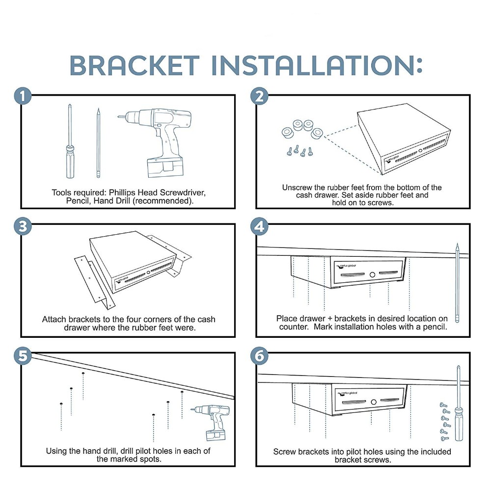 Single-side Bracket for Cash Drawer Under Counter Mounting Heavy Duty Steel Brackets