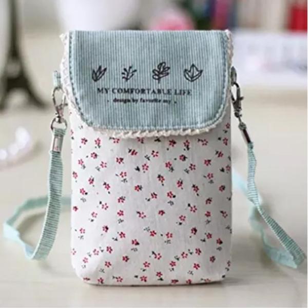 Custom cute fresh washable floral cotton mini crossbody cell phone purse bag for