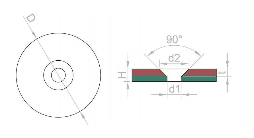 Rare Earth Hollow Circle Disc Magnet N52 with Countersunk Hole 10 and ±10% Tolerance