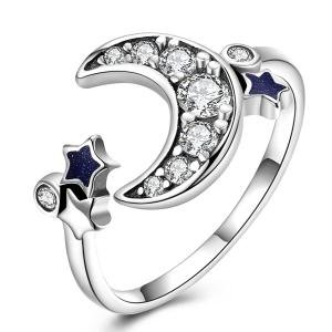 Wholesale Dainty Star And Crescent Moon Open Ring 925 Sterling Silver For Women Teen Girls Crystal Eternity Rings from china suppliers