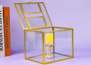 Wholesale Copper strip Gold color Clamshell square glass artifact Cosmetic Storage lamp candle Tissue box from china suppliers