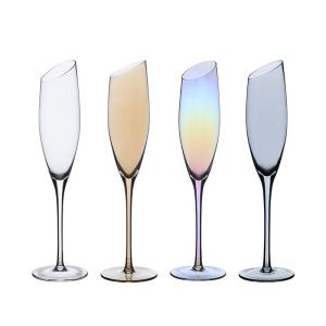 Wholesale Hand Blown Lead Free Slanted Crystal Glass Champagne Flute with Bevel Mouth from china suppliers