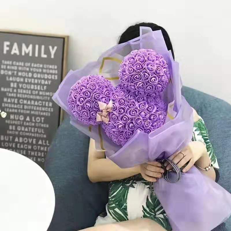 Wholesale Foam Roses Micky Mouse Head With Wrapping Paper And Gift Box For Gift
