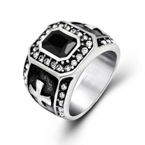 Wholesale Vintage Inlay Mens Gothic Stainless Steel Band Ring with Black Cubic Zircon（SA566BLACK） from china suppliers