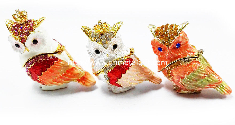 Top sale bird shaped metal jewelry box owl enamel trinket boxes