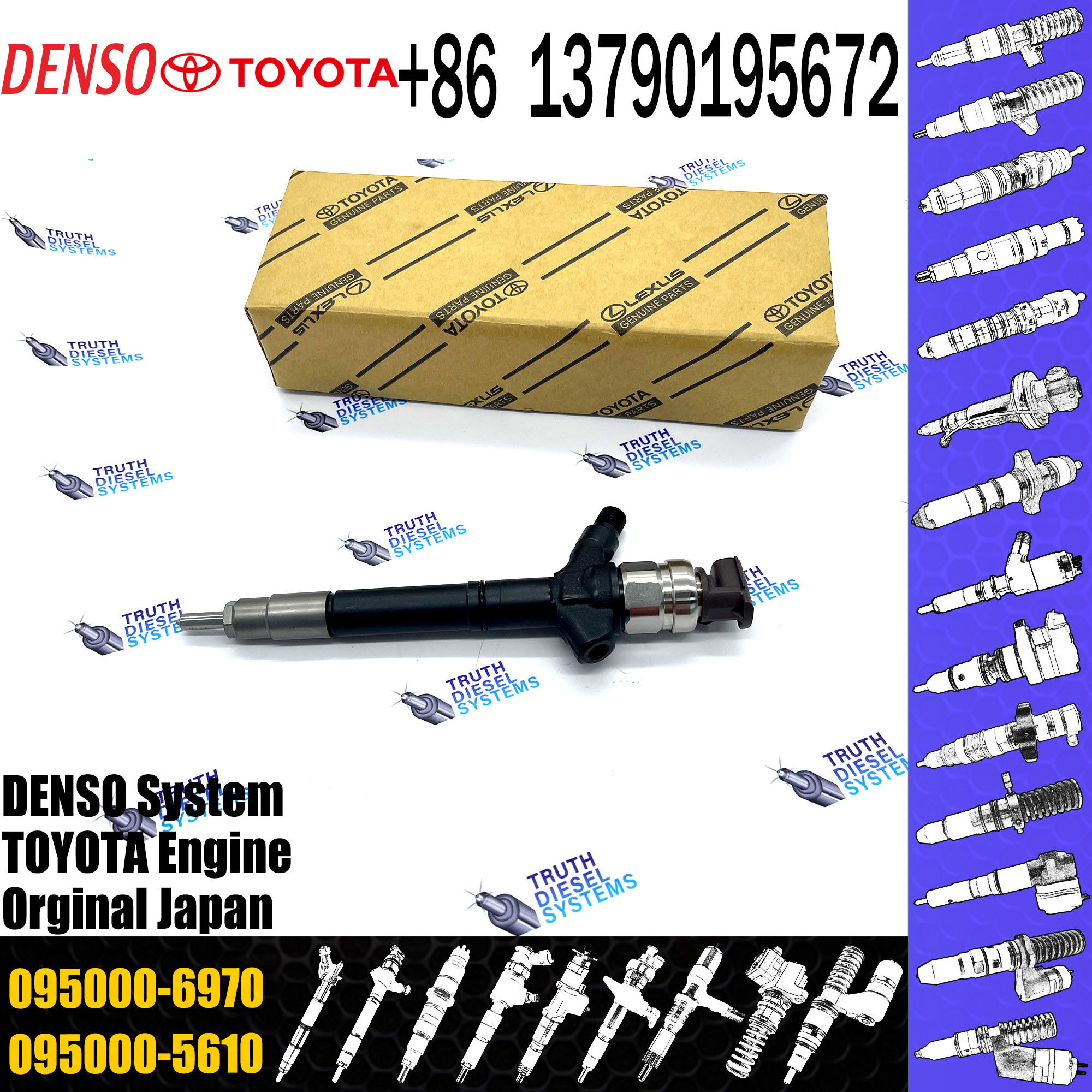 2AD-FTV Diesel Fuel Nozzle Injector 095000 7240 0950007240 Common Rail Injector 095000-7240 For Toyota