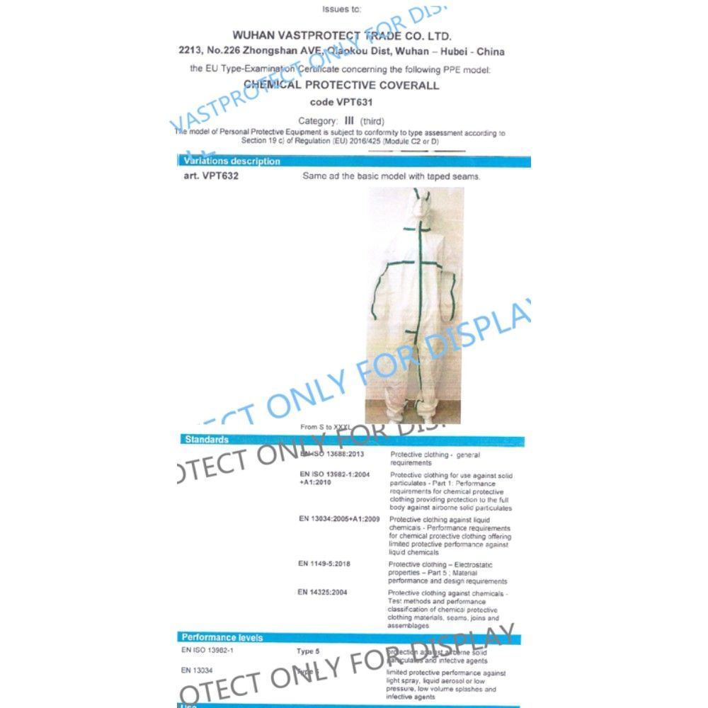 Wholesale High Quality CE En14126 Protective White Working Coveralls