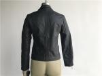Black Ladies Faux Pleather Jacket Polished Gunmetal Zip With Quilting Tw75779