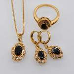 Luxury zircon Crystal Necklace Earrings Ring Jewelry Sets 18K Real Gold Plated