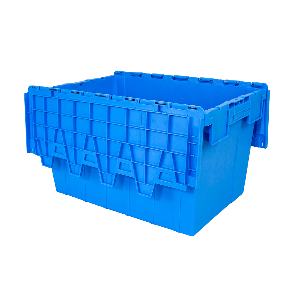 Plastic Moving Crate Stackable Tote Bin Attached Lid Crates for Hassle-Free Transport