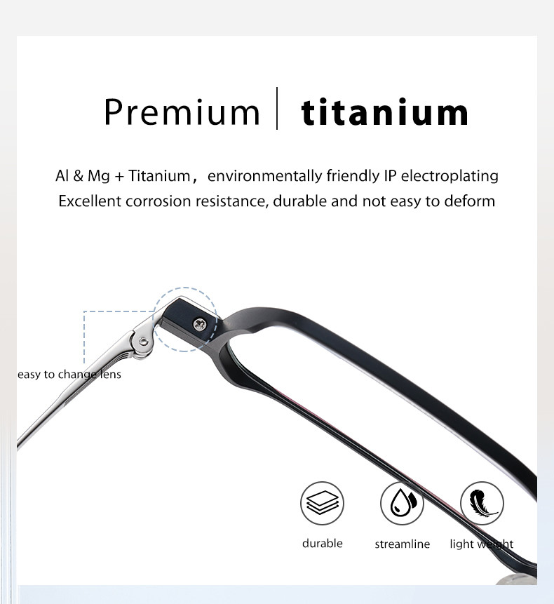 Al Mg Alloy Titanium Frame Glasses Ultra Light Non Prescription