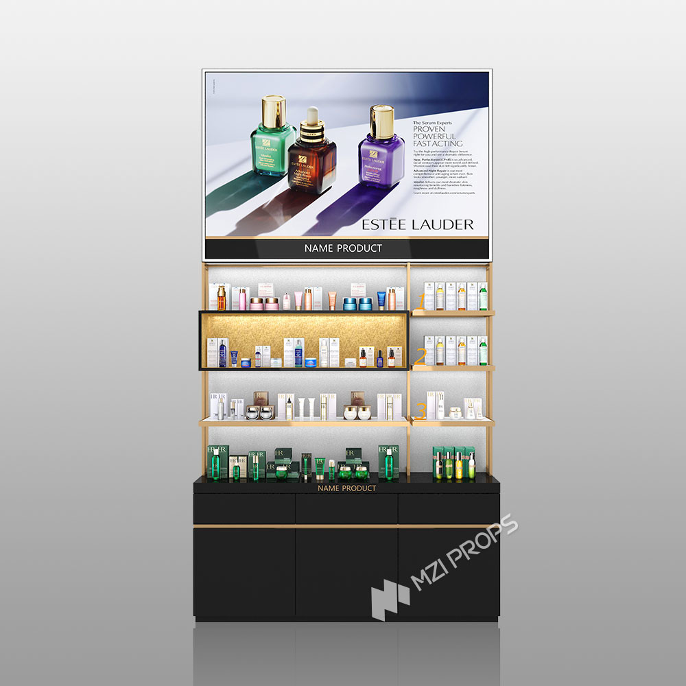 TJiS-B1 U-Shaped Titanium Edging Skincare Display Cabinet with 40mm Softbox