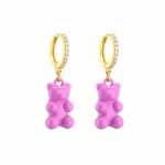 Brass Gold Plated Necklace And Earring Set Drip Oil Cute Teddy Bear Necklace