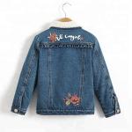 Embroidery Designs Kids Denim Clothes , Lovely Winter Girls Jeans Coat