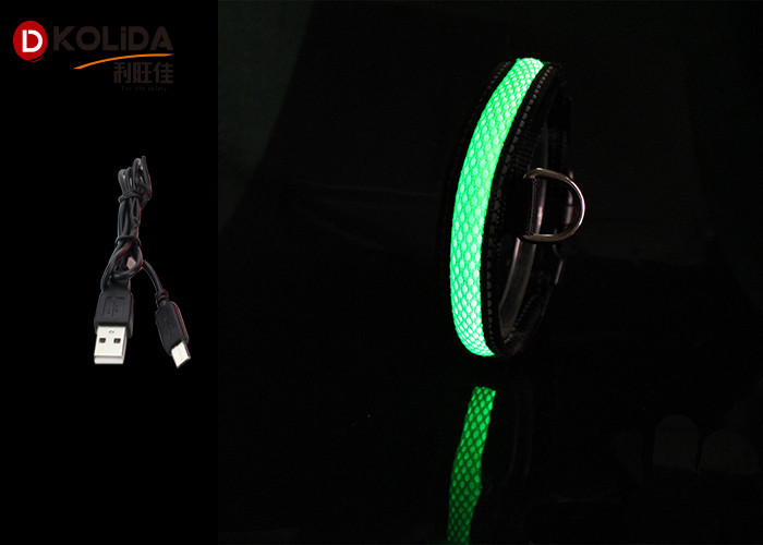 Adjustable S / M / L LED Nylon Dog Collar , USB Light Up Dog Collar Rechargeable