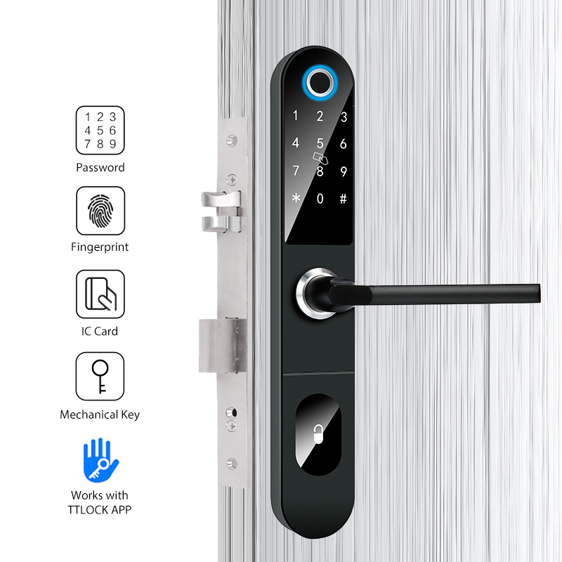 Slim European Standard Mortise Smart Fingerprint Door Lock With TT LOCK APP